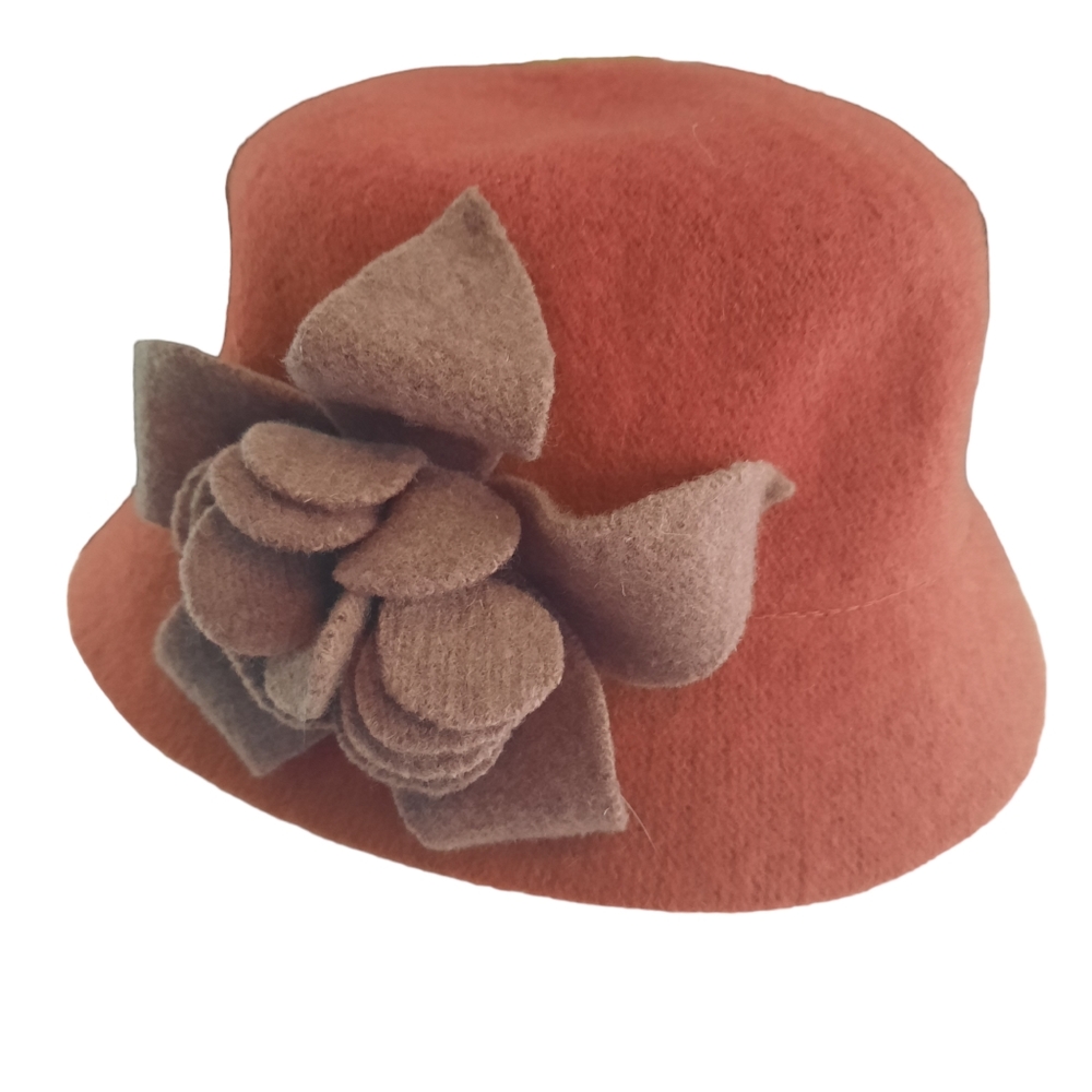 Vintage Floral Wool Dress Cloche Fall Winter Hat Handmade Detail